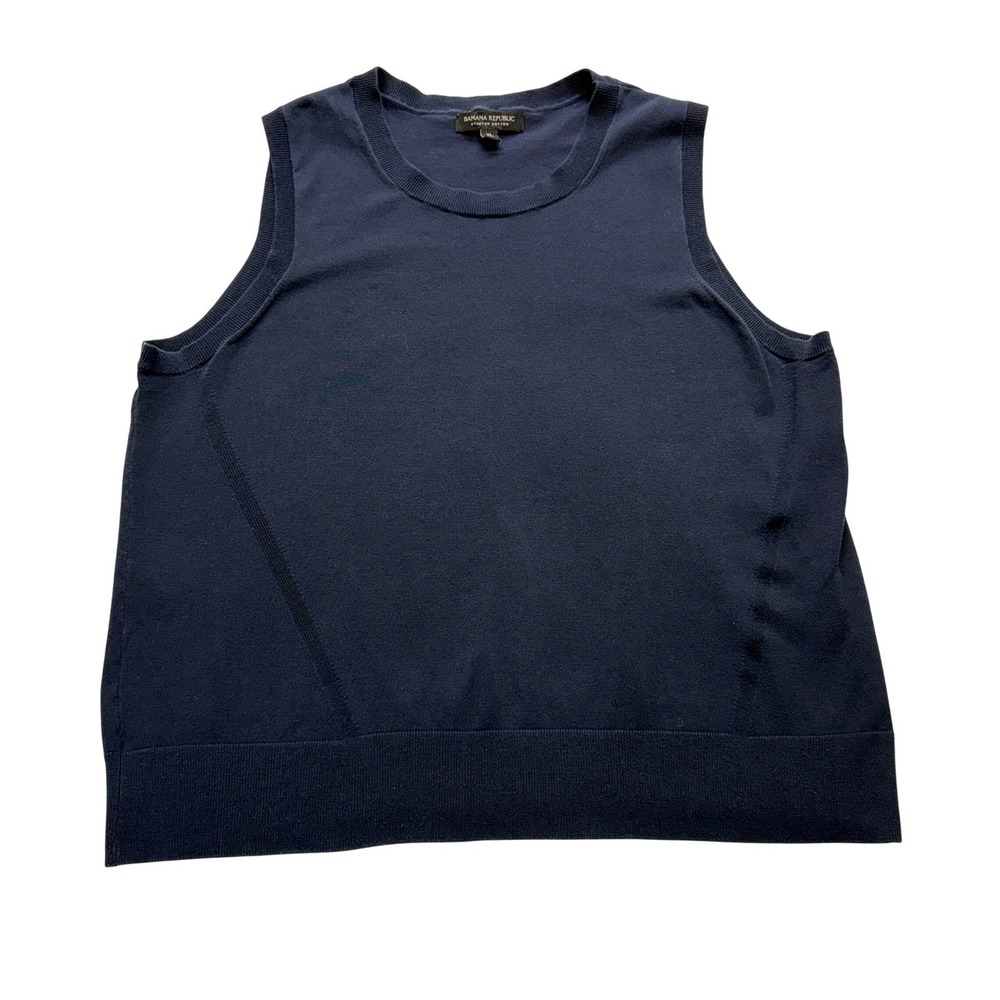Banana Republic Cotton Knit Sweater Vest Women L Navy Blue